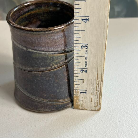 Art Studio Pottery Small Vase 4" Glazed Purple Brown Ombre Speckle Signed 1999 - Picture 6 of 8